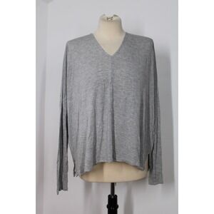 Vince L Gray V-Neck Drop Shoulder Viscose Jersey Drapey Top